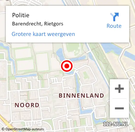 Locatie op kaart van de 112 melding: Politie Barendrecht, Rietgors op 7 december 2023 02:19