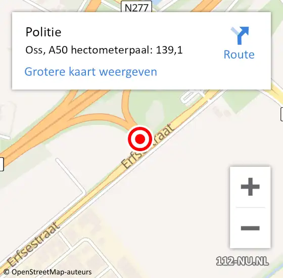 Locatie op kaart van de 112 melding: Politie Oss, A50 hectometerpaal: 139,1 op 7 december 2023 06:47