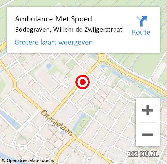 Locatie op kaart van de 112 melding: Ambulance Met Spoed Naar Bodegraven, Willem de Zwijgerstraat op 7 december 2023 07:09