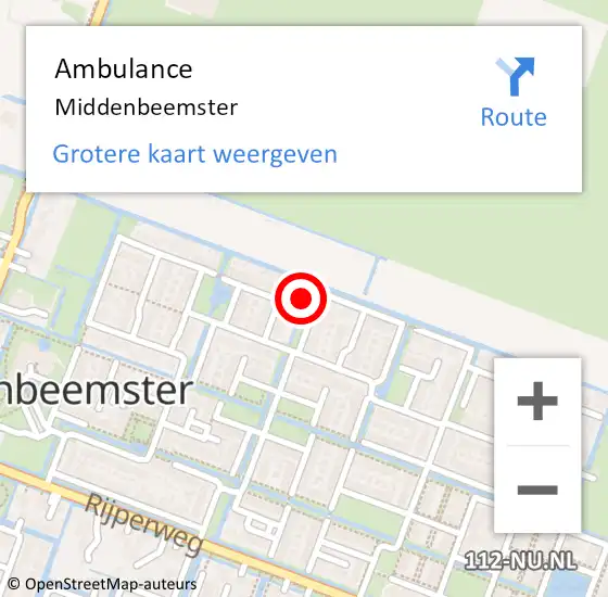 Locatie op kaart van de 112 melding: Ambulance Middenbeemster op 7 december 2023 07:28