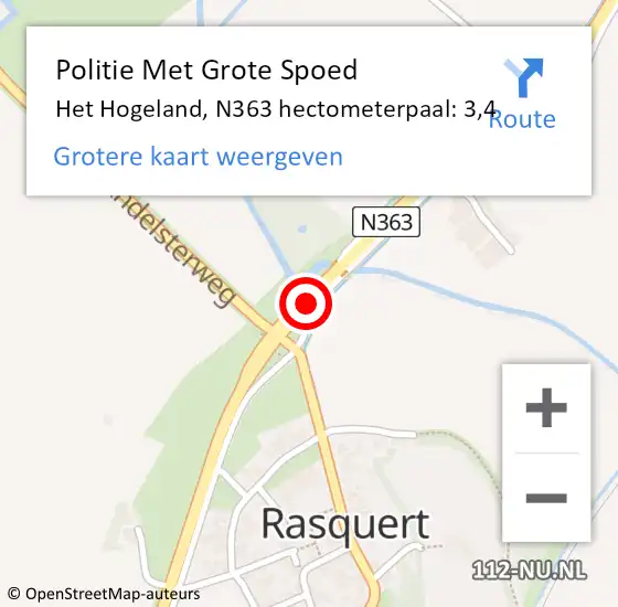 Locatie op kaart van de 112 melding: Politie Met Grote Spoed Naar Het Hogeland, N363 hectometerpaal: 3,4 op 7 december 2023 08:23