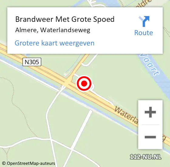 Locatie op kaart van de 112 melding: Brandweer Met Grote Spoed Naar Almere, Waterlandseweg op 7 december 2023 08:53
