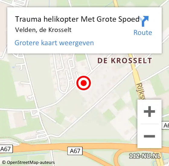 Locatie op kaart van de 112 melding: Trauma helikopter Met Grote Spoed Naar Velden, de Krosselt op 7 december 2023 09:24