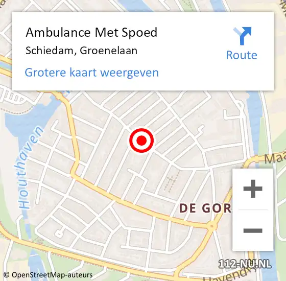 Locatie op kaart van de 112 melding: Ambulance Met Spoed Naar Schiedam, Groenelaan op 7 december 2023 10:09