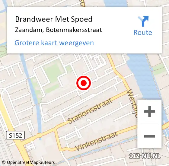 Locatie op kaart van de 112 melding: Brandweer Met Spoed Naar Zaandam, Botenmakersstraat op 7 december 2023 10:31