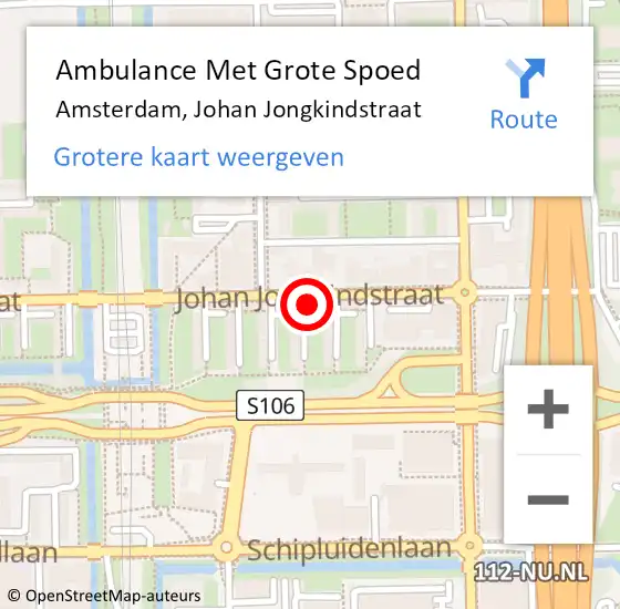 Locatie op kaart van de 112 melding: Ambulance Met Grote Spoed Naar Amsterdam, Johan Jongkindstraat op 7 december 2023 10:51