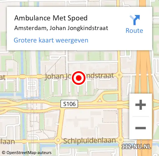 Locatie op kaart van de 112 melding: Ambulance Met Spoed Naar Amsterdam, Johan Jongkindstraat op 7 december 2023 11:26