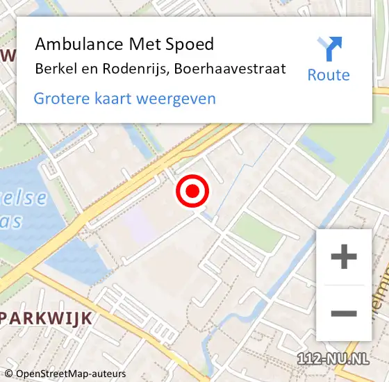 Locatie op kaart van de 112 melding: Ambulance Met Spoed Naar Berkel en Rodenrijs, Boerhaavestraat op 7 december 2023 11:40