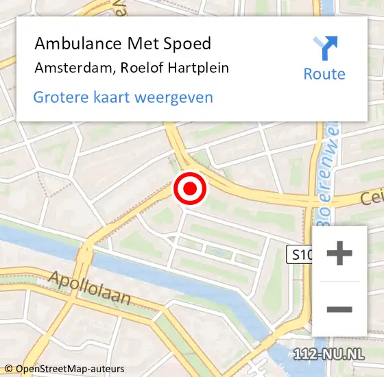 Locatie op kaart van de 112 melding: Ambulance Met Spoed Naar Amsterdam, Roelof Hartplein op 7 december 2023 12:42