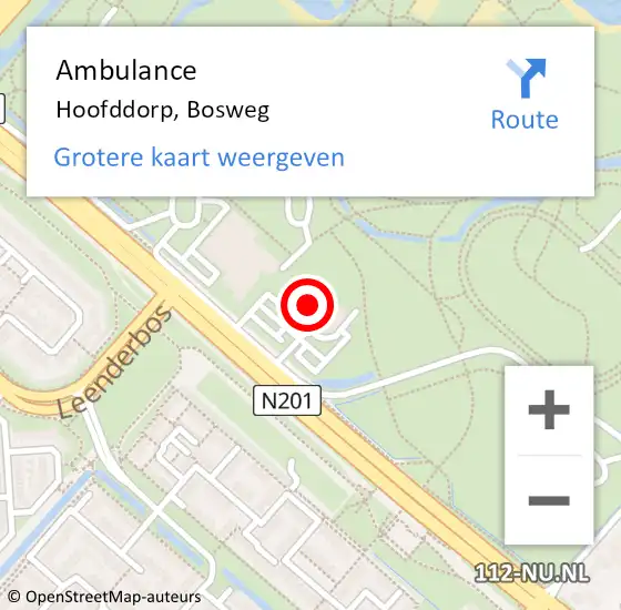 Locatie op kaart van de 112 melding: Ambulance Hoofddorp, Bosweg op 7 december 2023 12:42