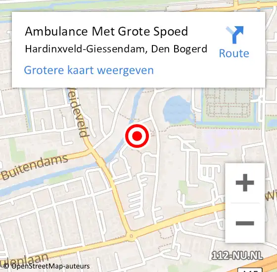 Locatie op kaart van de 112 melding: Ambulance Met Grote Spoed Naar Hardinxveld-Giessendam, Den Bogerd op 7 december 2023 12:52