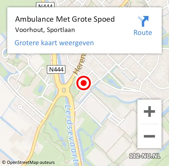 Locatie op kaart van de 112 melding: Ambulance Met Grote Spoed Naar Voorhout, Sportlaan op 7 december 2023 13:48