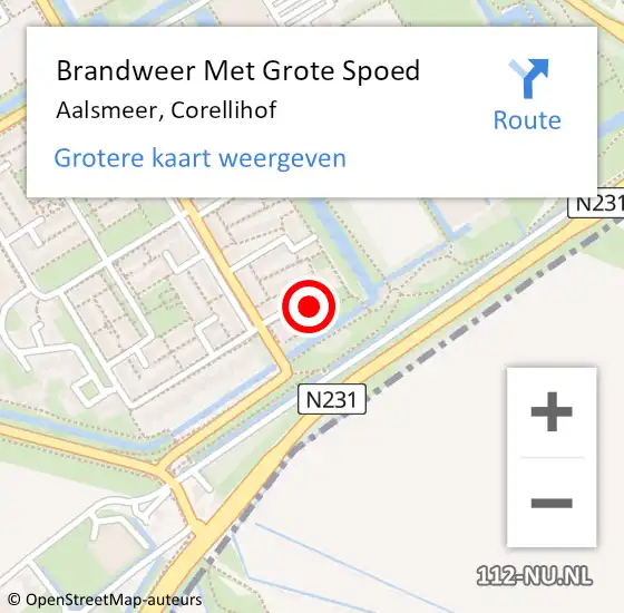 Locatie op kaart van de 112 melding: Brandweer Met Grote Spoed Naar Aalsmeer, Corellihof op 7 december 2023 14:32