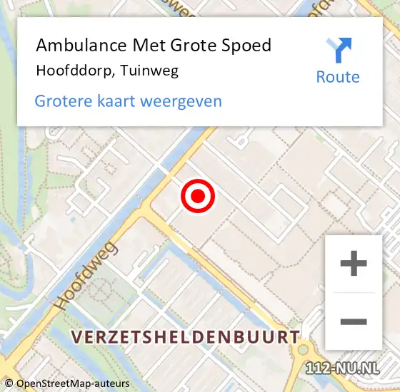 Locatie op kaart van de 112 melding: Ambulance Met Grote Spoed Naar Hoofddorp, Tuinweg op 7 december 2023 15:19