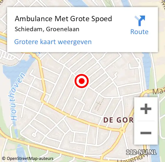 Locatie op kaart van de 112 melding: Ambulance Met Grote Spoed Naar Schiedam, Groenelaan op 7 december 2023 15:49