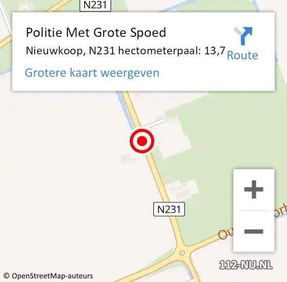 Locatie op kaart van de 112 melding: Politie Met Grote Spoed Naar Nieuwkoop, N231 hectometerpaal: 13,7 op 7 december 2023 16:08