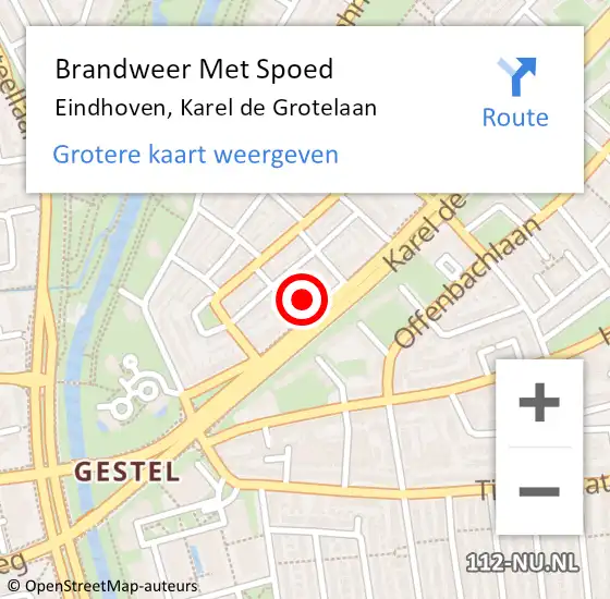 Locatie op kaart van de 112 melding: Brandweer Met Spoed Naar Eindhoven, Karel de Grotelaan op 7 december 2023 16:47