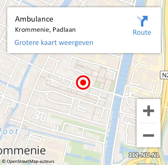 Locatie op kaart van de 112 melding: Ambulance Krommenie, Padlaan op 7 december 2023 17:18