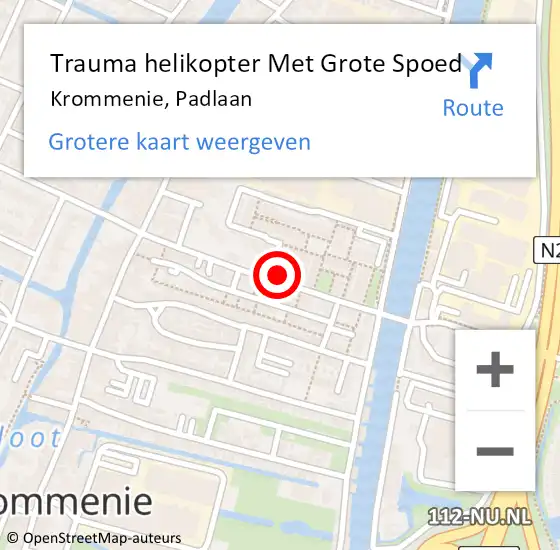 Locatie op kaart van de 112 melding: Trauma helikopter Met Grote Spoed Naar Krommenie, Padlaan op 7 december 2023 17:24
