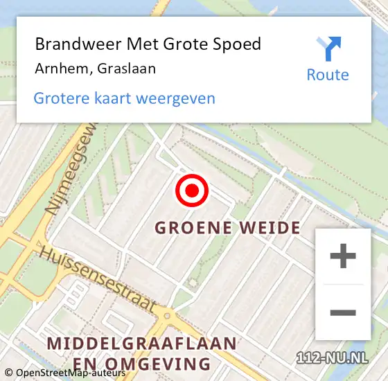 Locatie op kaart van de 112 melding: Brandweer Met Grote Spoed Naar Arnhem, Graslaan op 7 december 2023 17:42