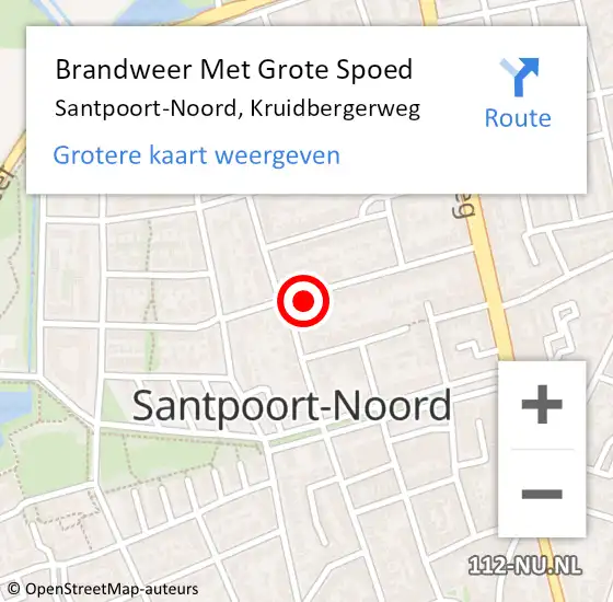 Locatie op kaart van de 112 melding: Brandweer Met Grote Spoed Naar Santpoort-Noord, Kruidbergerweg op 7 december 2023 18:00