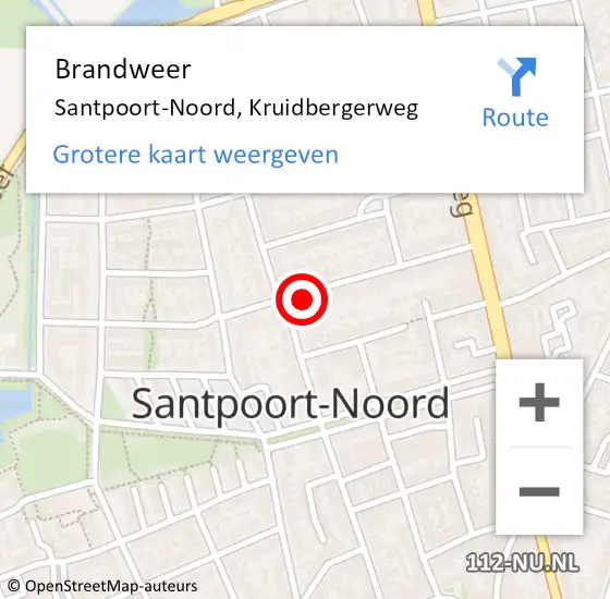 Locatie op kaart van de 112 melding: Brandweer Santpoort-Noord, Kruidbergerweg op 7 december 2023 18:01