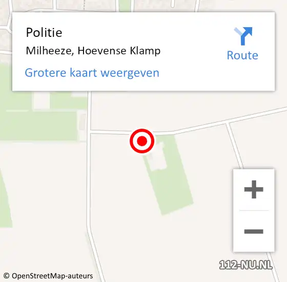 Locatie op kaart van de 112 melding: Politie Milheeze, Hoevense Klamp op 7 december 2023 19:24