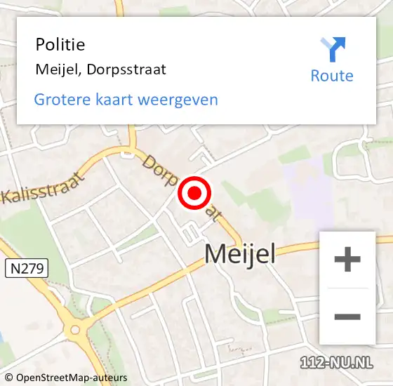 Locatie op kaart van de 112 melding: Politie Meijel, Dorpsstraat op 7 december 2023 19:30
