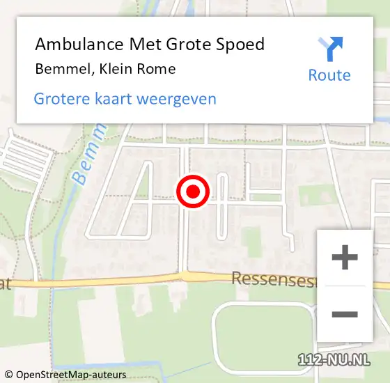 Locatie op kaart van de 112 melding: Ambulance Met Grote Spoed Naar Bemmel, Klein Rome op 17 september 2014 18:26