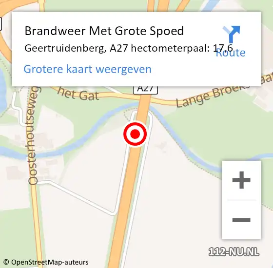 Locatie op kaart van de 112 melding: Brandweer Met Grote Spoed Naar Geertruidenberg, A27 hectometerpaal: 17,6 op 7 december 2023 20:08