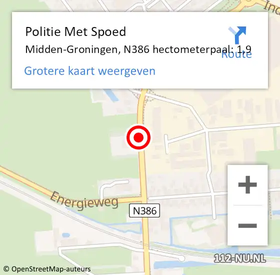 Locatie op kaart van de 112 melding: Politie Met Spoed Naar Midden-Groningen, N386 hectometerpaal: 1,9 op 7 december 2023 20:16