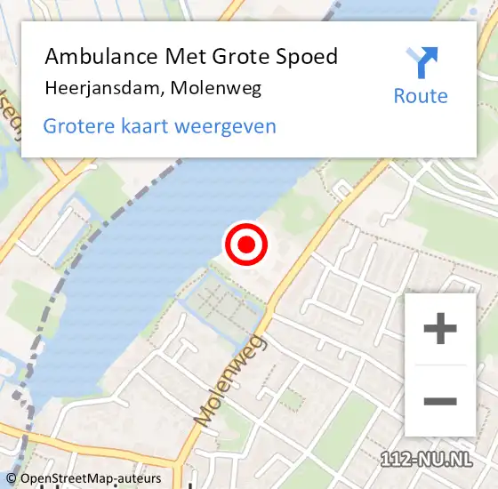 Locatie op kaart van de 112 melding: Ambulance Met Grote Spoed Naar Heerjansdam, Molenweg op 7 december 2023 20:17