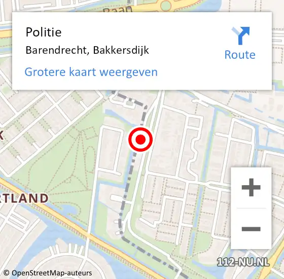 Locatie op kaart van de 112 melding: Politie Barendrecht, Bakkersdijk op 7 december 2023 20:57