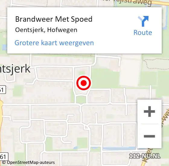 Locatie op kaart van de 112 melding: Brandweer Met Spoed Naar Oentsjerk, Hofwegen op 7 december 2023 20:58