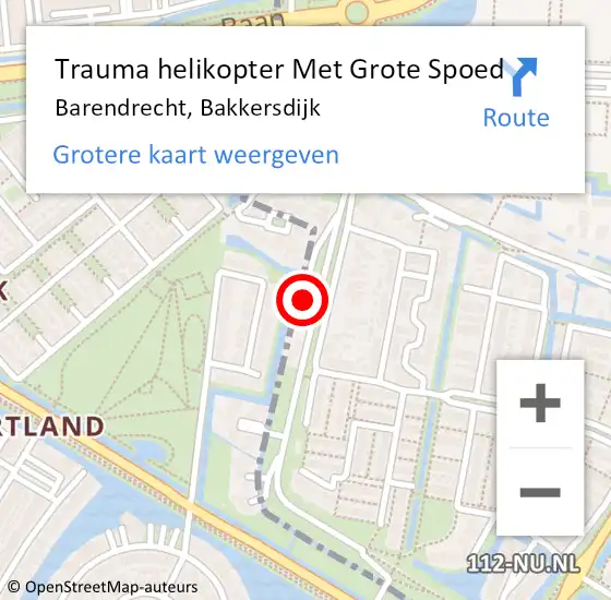 Locatie op kaart van de 112 melding: Trauma helikopter Met Grote Spoed Naar Barendrecht, Bakkersdijk op 7 december 2023 21:01