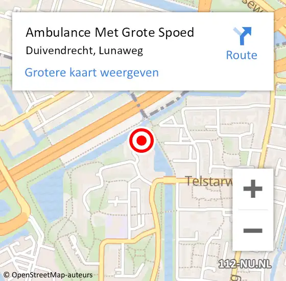 Locatie op kaart van de 112 melding: Ambulance Met Grote Spoed Naar Duivendrecht, Lunaweg op 7 december 2023 21:35