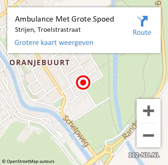 Locatie op kaart van de 112 melding: Ambulance Met Grote Spoed Naar Strijen, Troelstrastraat op 7 december 2023 23:44