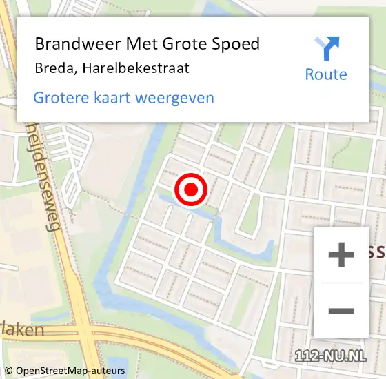 Locatie op kaart van de 112 melding: Brandweer Met Grote Spoed Naar Breda, Harelbekestraat op 8 december 2023 02:01