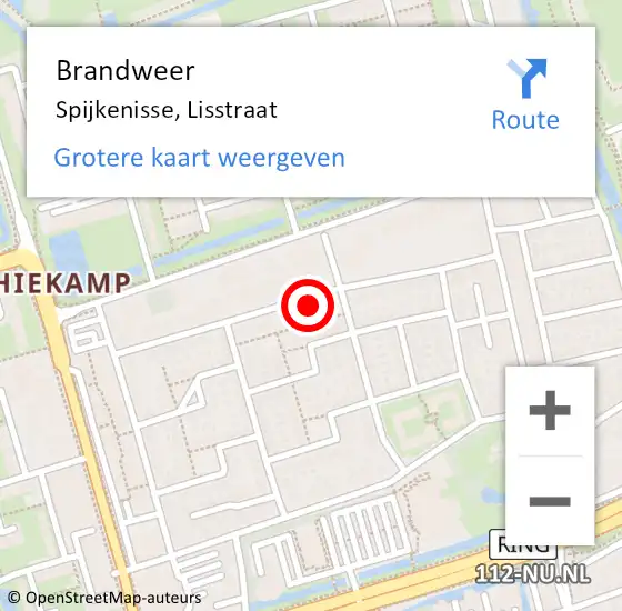 Locatie op kaart van de 112 melding: Brandweer Spijkenisse, Lisstraat op 8 december 2023 02:57