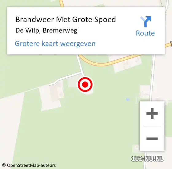 Locatie op kaart van de 112 melding: Brandweer Met Grote Spoed Naar De Wilp, Bremerweg op 8 december 2023 05:50