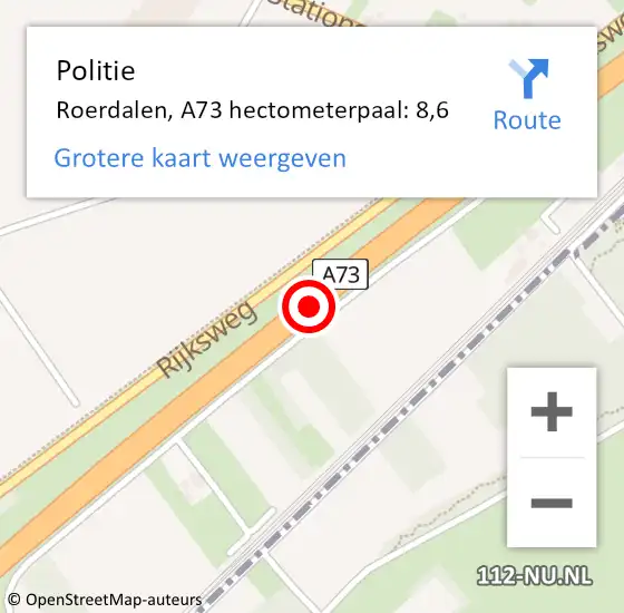 Locatie op kaart van de 112 melding: Politie Roerdalen, A73 hectometerpaal: 8,6 op 8 december 2023 07:03