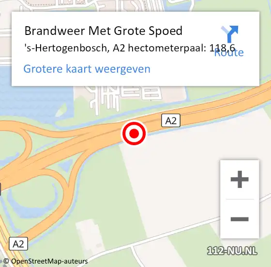 Locatie op kaart van de 112 melding: Brandweer Met Grote Spoed Naar 's-Hertogenbosch, A2 hectometerpaal: 118,6 op 8 december 2023 07:46