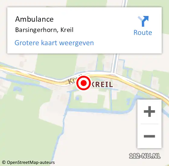 Locatie op kaart van de 112 melding: Ambulance Barsingerhorn, Kreil op 8 december 2023 07:48