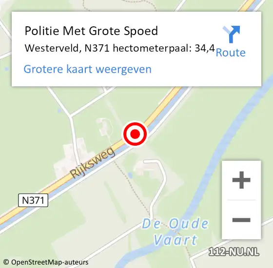 Locatie op kaart van de 112 melding: Politie Met Grote Spoed Naar Westerveld, N371 hectometerpaal: 34,4 op 8 december 2023 08:27