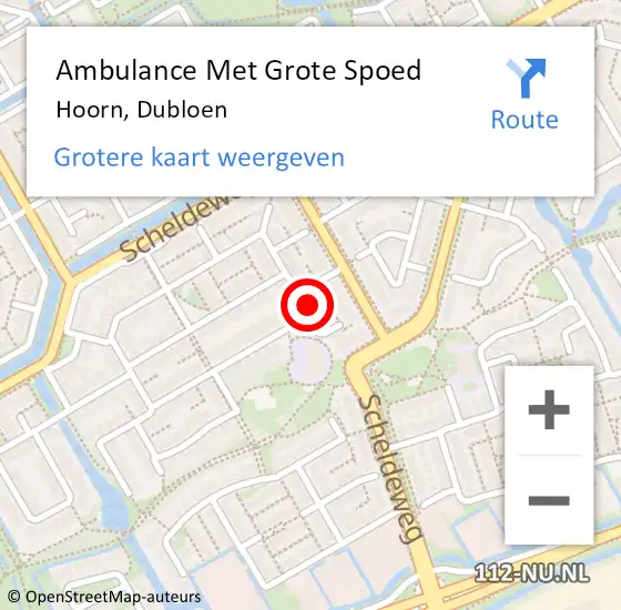 Locatie op kaart van de 112 melding: Ambulance Met Grote Spoed Naar Hoorn, Dubloen op 8 december 2023 08:38