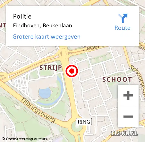 Locatie op kaart van de 112 melding: Politie Eindhoven, Beukenlaan op 8 december 2023 08:39