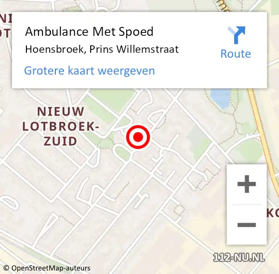Locatie op kaart van de 112 melding: Ambulance Met Spoed Naar Hoensbroek, Prins Willemstraat op 8 december 2023 08:40