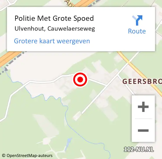 Locatie op kaart van de 112 melding: Politie Met Grote Spoed Naar Ulvenhout, Cauwelaerseweg op 8 december 2023 08:45