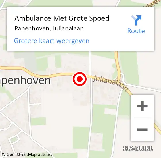 Locatie op kaart van de 112 melding: Ambulance Met Grote Spoed Naar Papenhoven, Julianalaan op 14 oktober 2013 19:54