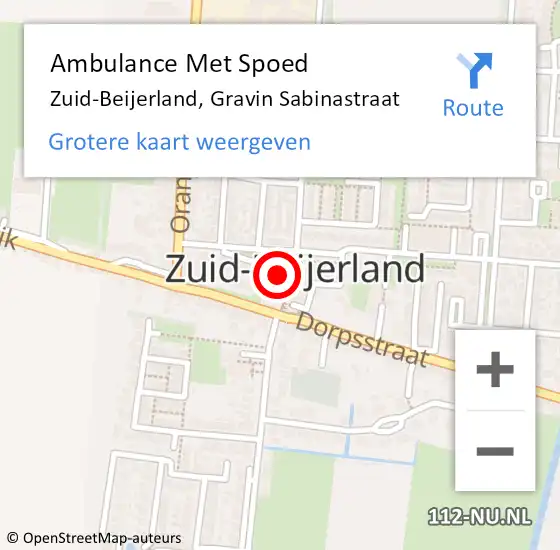 Locatie op kaart van de 112 melding: Ambulance Met Spoed Naar Zuid-Beijerland, Gravin Sabinastraat op 8 december 2023 10:36